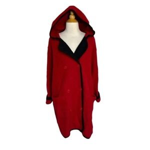 Vintage CWS Casual WorkStyles Red Hooded Double Breasted 100% Wool Coat Medium‎